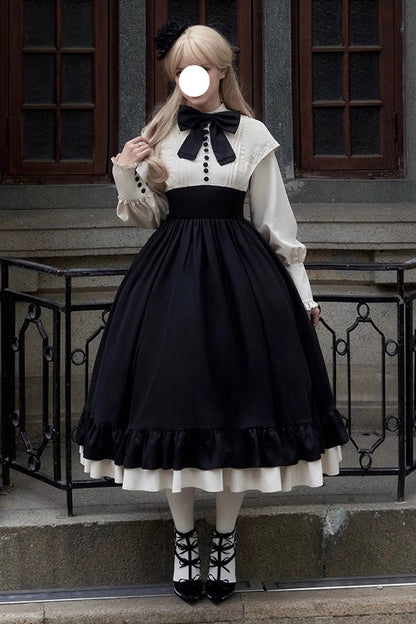 Sweet Lolita Dress - Rose, 2 Colors, Long Sleeves, Bow Detail, Ruffled - main product image