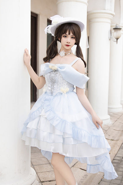 Sweet Lolita Dress - Rose Of The Night Sea And Starry, Blue, Layered, Ruffled, Embroidered - additional product view 2
