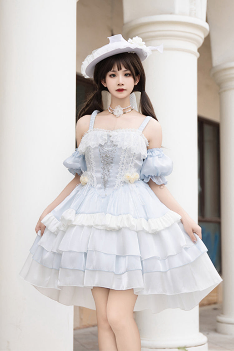 Sweet Lolita Dress - Rose Of The Night Sea And Starry, Blue, Layered, Ruffled, Embroidered - additional product view 5