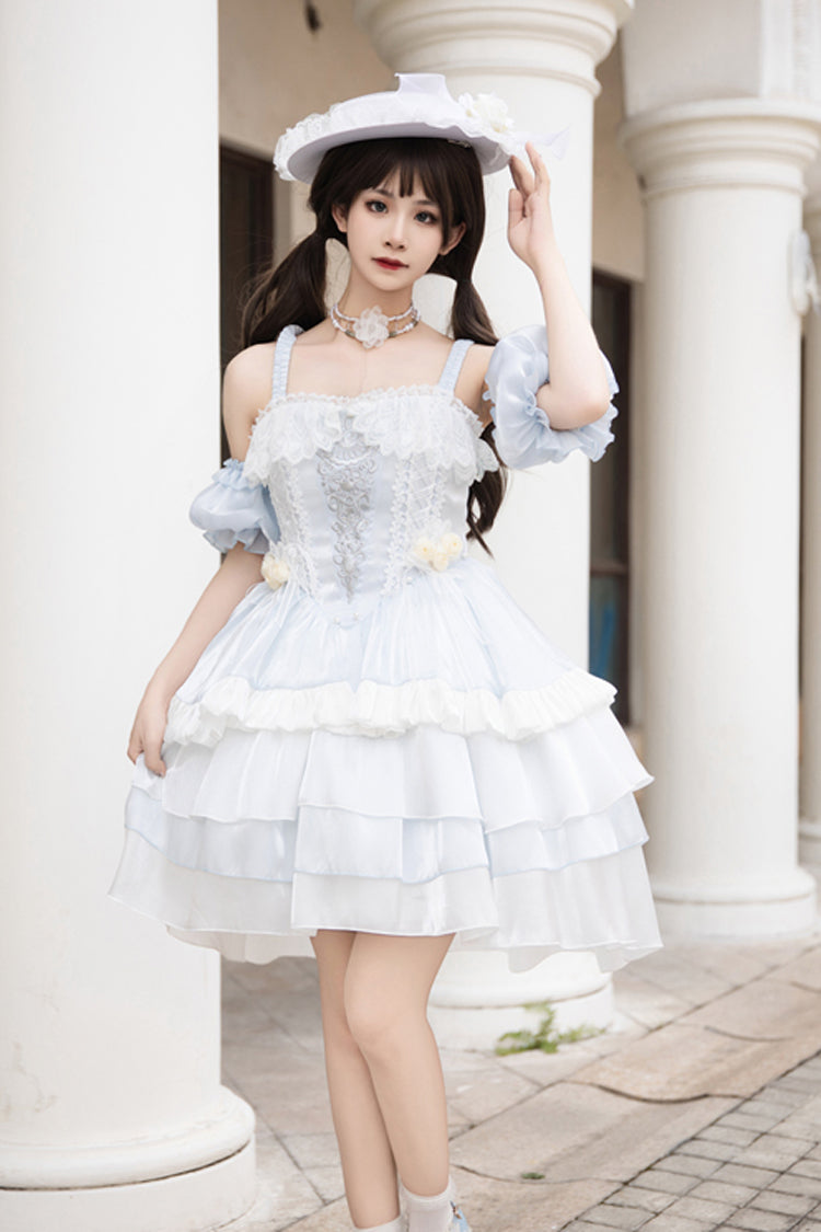 Sweet Lolita Dress - Rose Of The Night Sea And Starry, Blue, Layered, Ruffled, Embroidered - additional product view 6