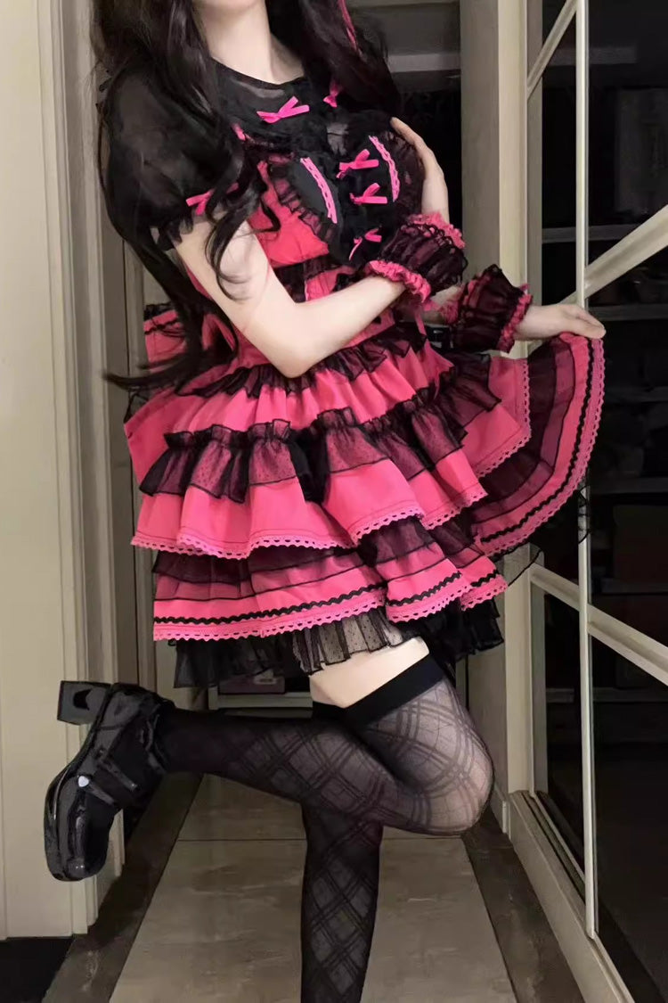 Sweet Lolita Dress - Rose Pink Pray Multi-layered, Pink, Lace Trim, Bow Detail - additional product view 2