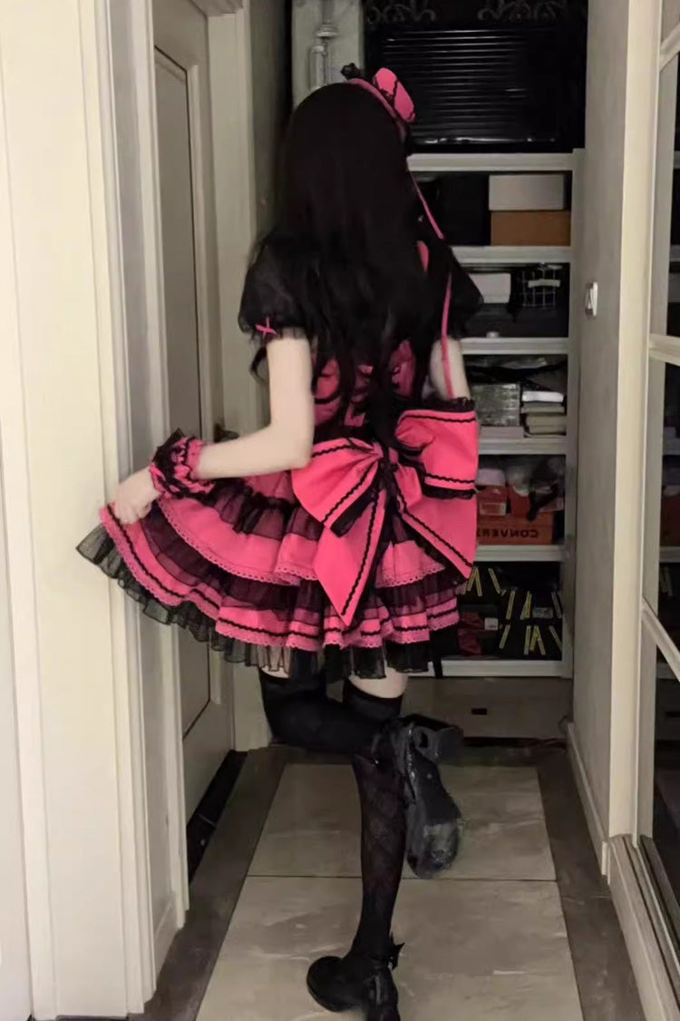Sweet Lolita Dress - Rose Pink Pray Multi-layered, Pink, Lace Trim, Bow Detail - additional product view 5