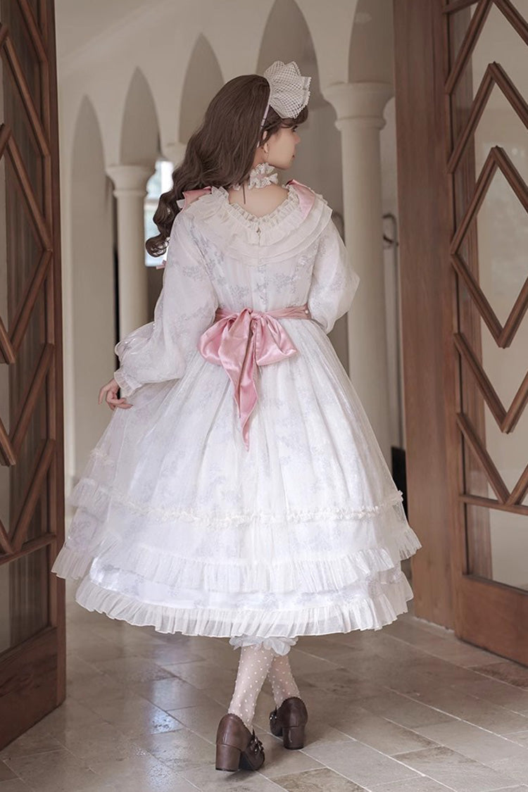 Sweet Lolita Dress - Rose Print Bowknot Princess, Ivory, Printed, Long Sleeves, Bow Detail - additional product view 9