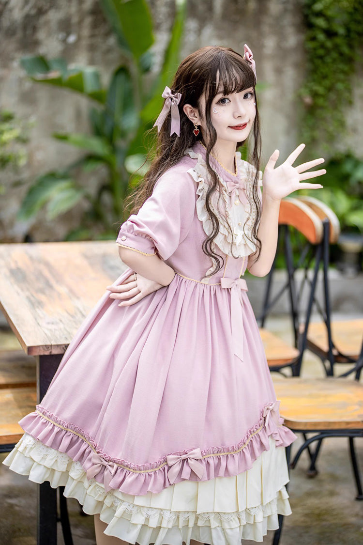 Sweet Lolita Dress - Ruffle Bowknot Daily Princess, Pink, Bow Detail, Ruffled - additional product view 11
