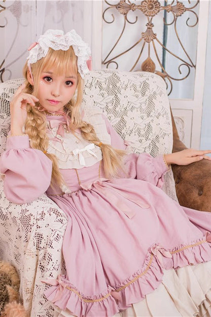 Sweet Lolita Dress - Ruffle Bowknot Daily Princess, Pink, Bow Detail, Ruffled - additional product view 12