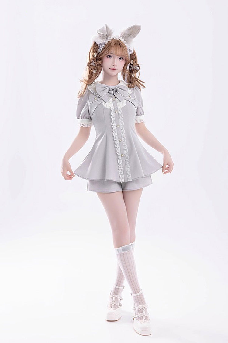 Sweet Lolita Dress - Ruffle Bowknot Fake Two, Gray, Bow Detail, Ruffled - additional product view 2