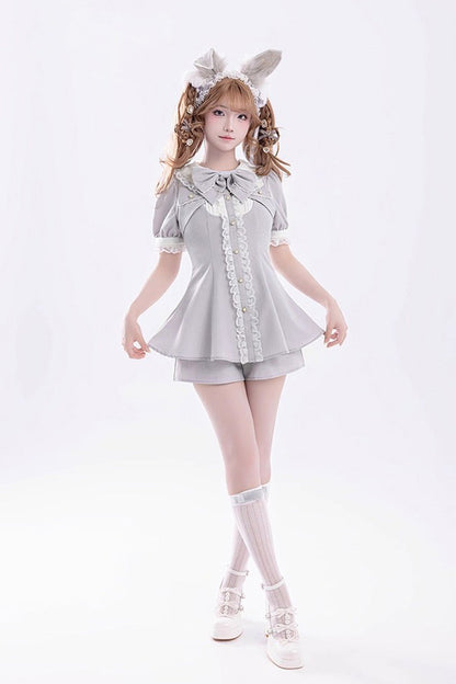 Sweet Lolita Dress - Ruffle Bowknot Fake Two, Gray, Bow Detail, Ruffled - additional product view 2