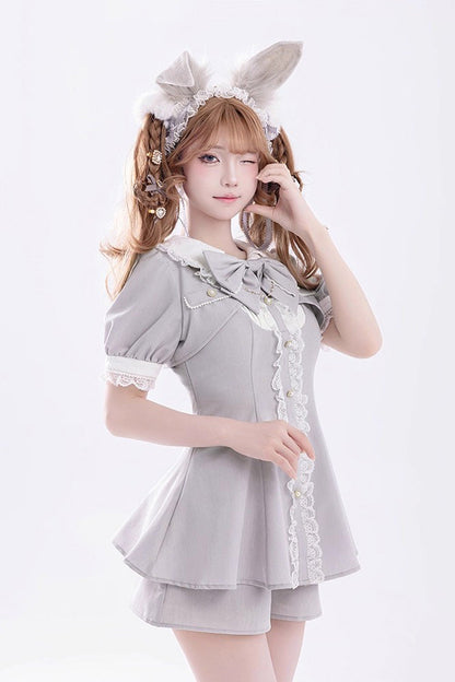 Sweet Lolita Dress - Ruffle Bowknot Fake Two, Gray, Bow Detail, Ruffled - additional product view 3