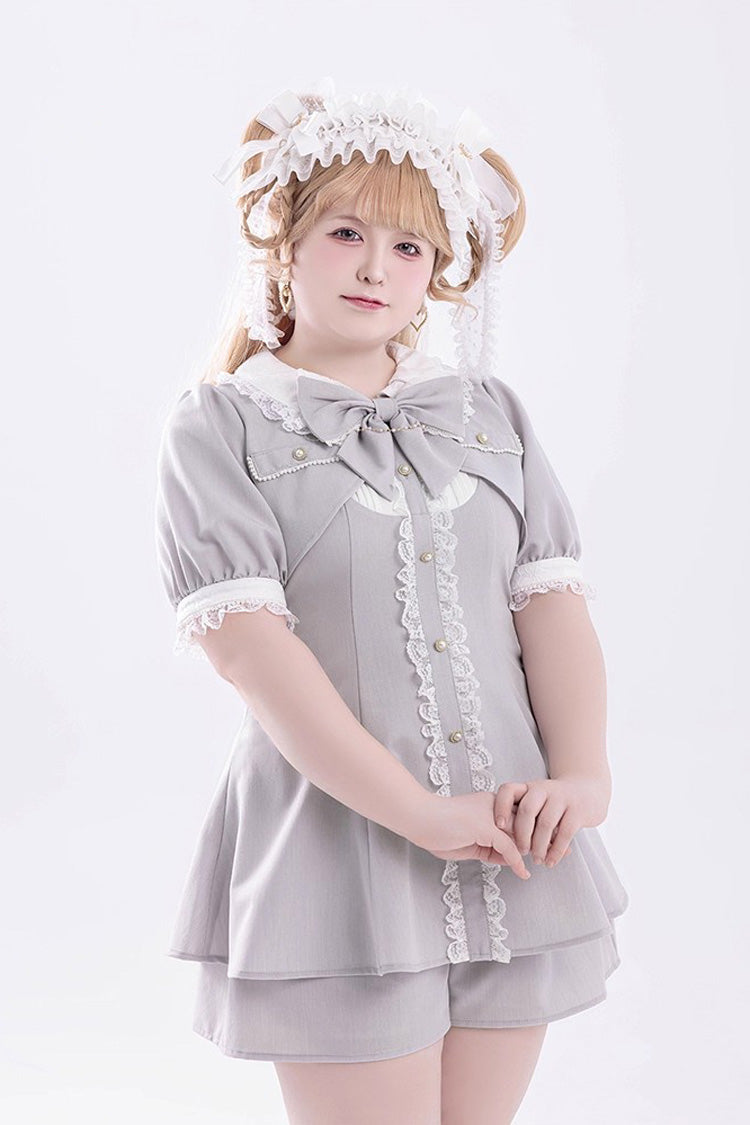 Sweet Lolita Dress - Ruffle Bowknot Fake Two, Gray, Bow Detail, Ruffled - additional product view 6