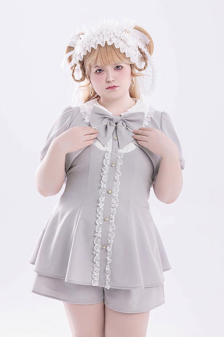 Sweet Lolita Dress - Ruffle Bowknot Fake Two, Gray, Bow Detail, Ruffled - additional product view 7