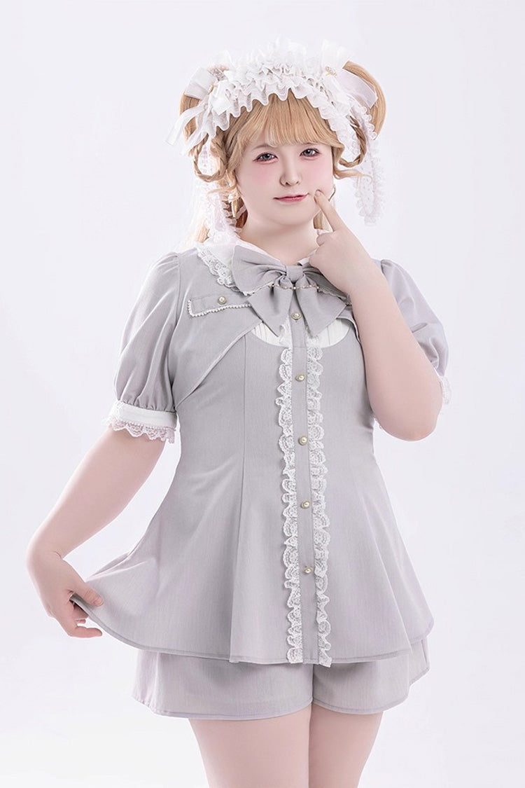 Sweet Lolita Dress - Ruffle Bowknot Fake Two, Gray, Bow Detail, Ruffled - additional product view 8