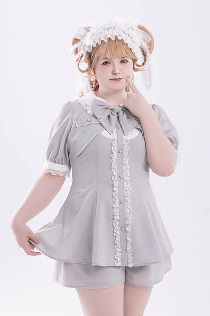Sweet Lolita Dress - Ruffle Bowknot Fake Two, Gray, Bow Detail, Ruffled - additional product view 8