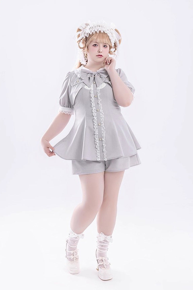 Sweet Lolita Dress - Ruffle Bowknot Fake Two, Gray, Bow Detail, Ruffled - additional product view 9