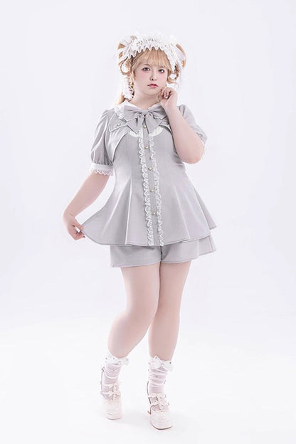 Sweet Lolita Dress - Ruffle Bowknot Fake Two, Gray, Bow Detail, Ruffled - additional product view 9