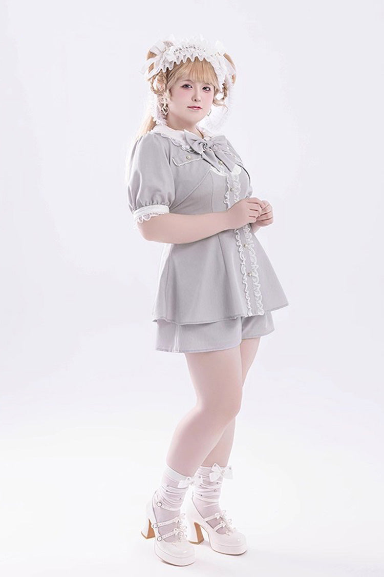 Sweet Lolita Dress - Ruffle Bowknot Fake Two, Gray, Bow Detail, Ruffled - additional product view 11