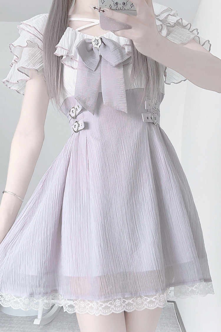 Sweet Lolita Dress - Ruffle Bowknot Lace Jirai, Purple, Bow Detail, Lace Trim, Ruffled - additional product view 2