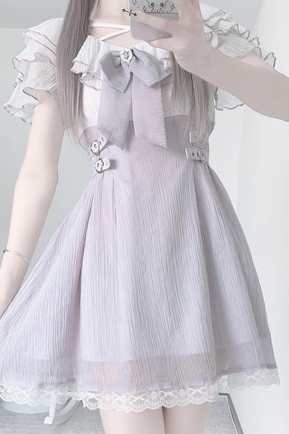 Sweet Lolita Dress - Ruffle Bowknot Lace Jirai, Purple, Bow Detail, Lace Trim, Ruffled - additional product view 2