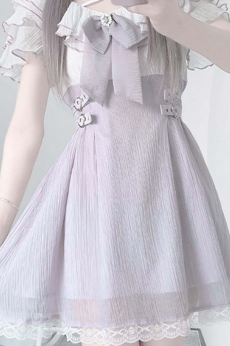 Sweet Lolita Dress - Ruffle Bowknot Lace Jirai, Purple, Bow Detail, Lace Trim, Ruffled - additional product view 4