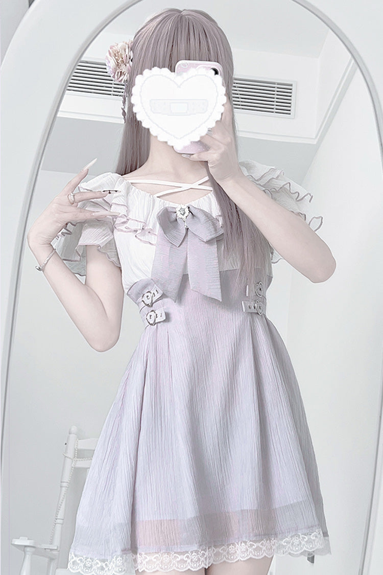 Sweet Lolita Dress - Ruffle Bowknot Lace Jirai, Purple, Bow Detail, Lace Trim, Ruffled - additional product view 5
