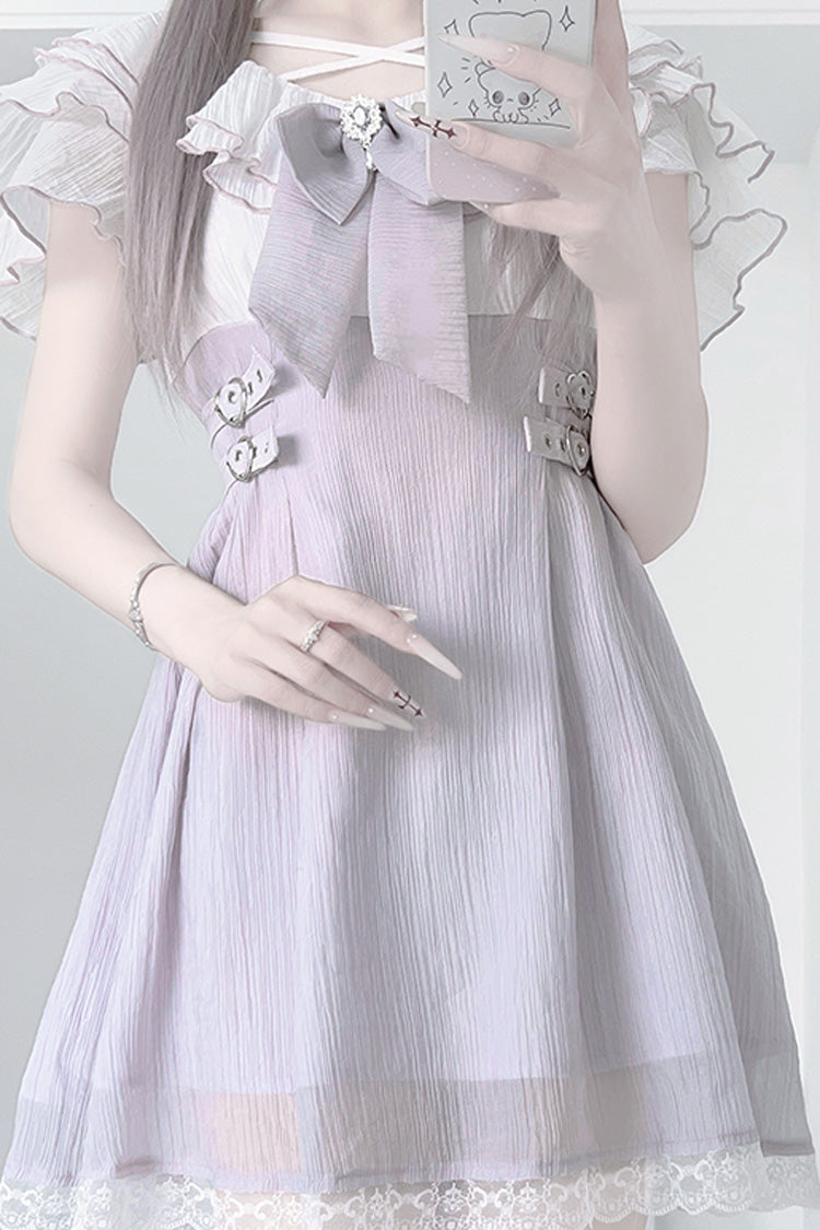 Sweet Lolita Dress - Ruffle Bowknot Lace Jirai, Purple, Bow Detail, Lace Trim, Ruffled - additional product view 6