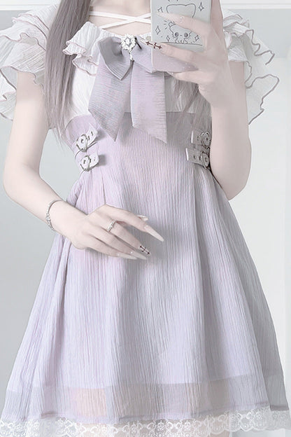 Sweet Lolita Dress - Ruffle Bowknot Lace Jirai, Purple, Bow Detail, Lace Trim, Ruffled - additional product view 6