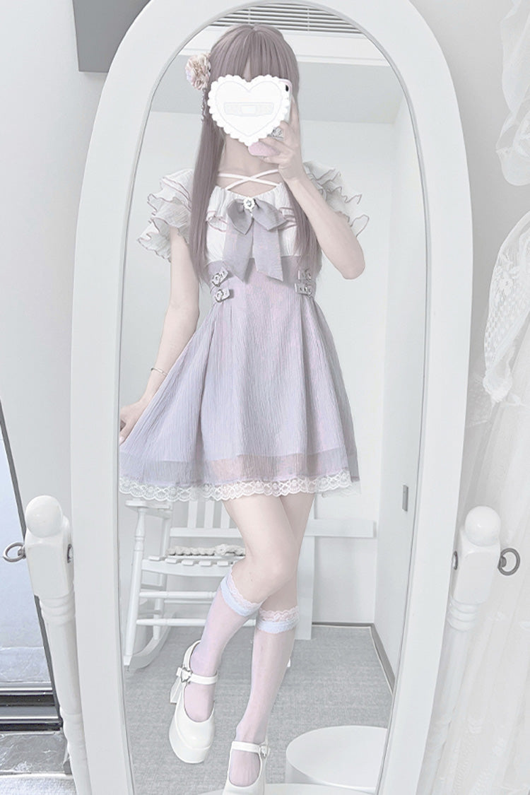Sweet Lolita Dress - Ruffle Bowknot Lace Jirai, Purple, Bow Detail, Lace Trim, Ruffled - additional product view 7