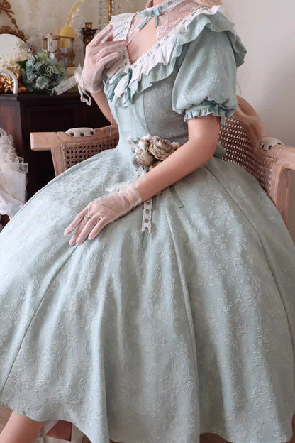 Sweet Lolita Dress - Ruffle Bowknot Princess, Green, Ruffled, Bow Detail - additional product view 2