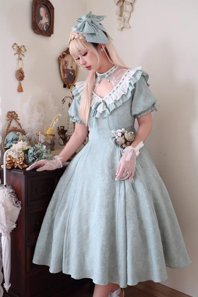 Sweet Lolita Dress - Ruffle Bowknot Princess, Green, Ruffled, Bow Detail - additional product view 3