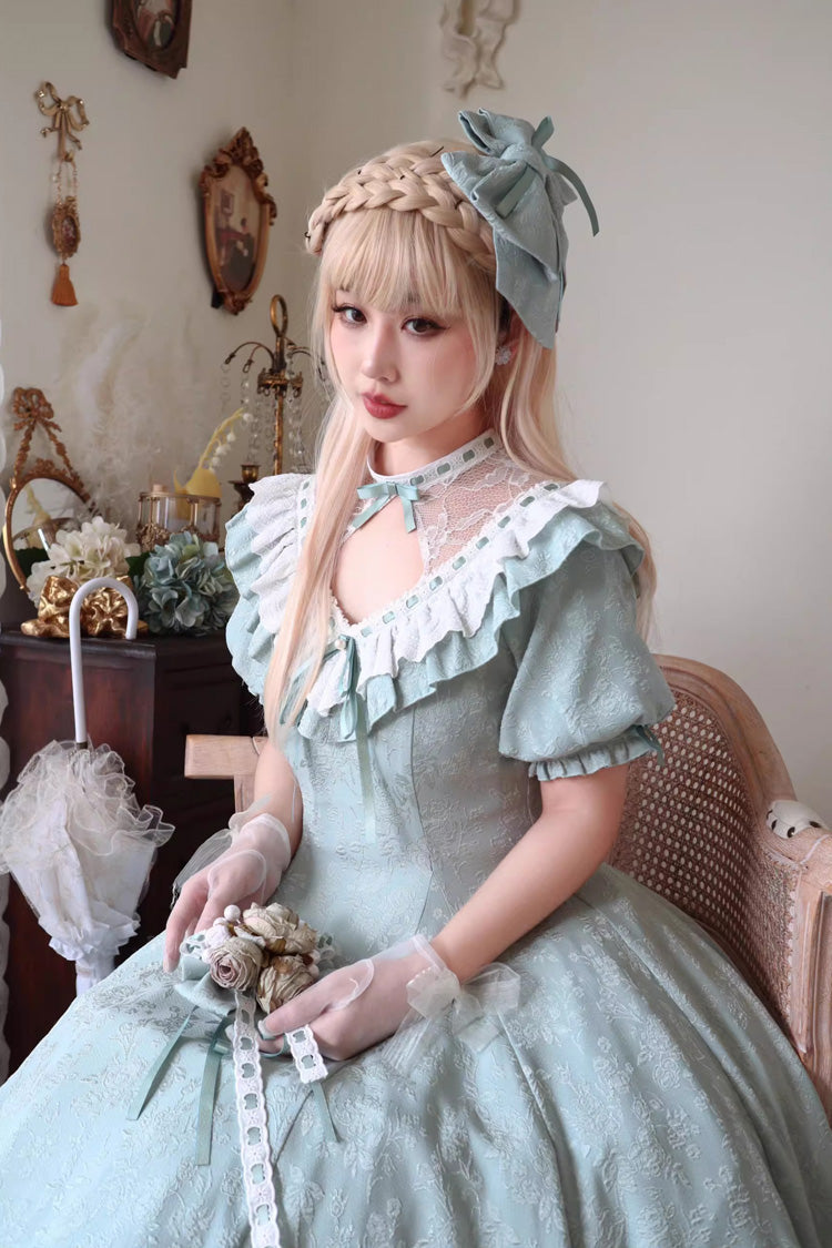 Sweet Lolita Dress - Ruffle Bowknot Princess, Green, Ruffled, Bow Detail - additional product view 5
