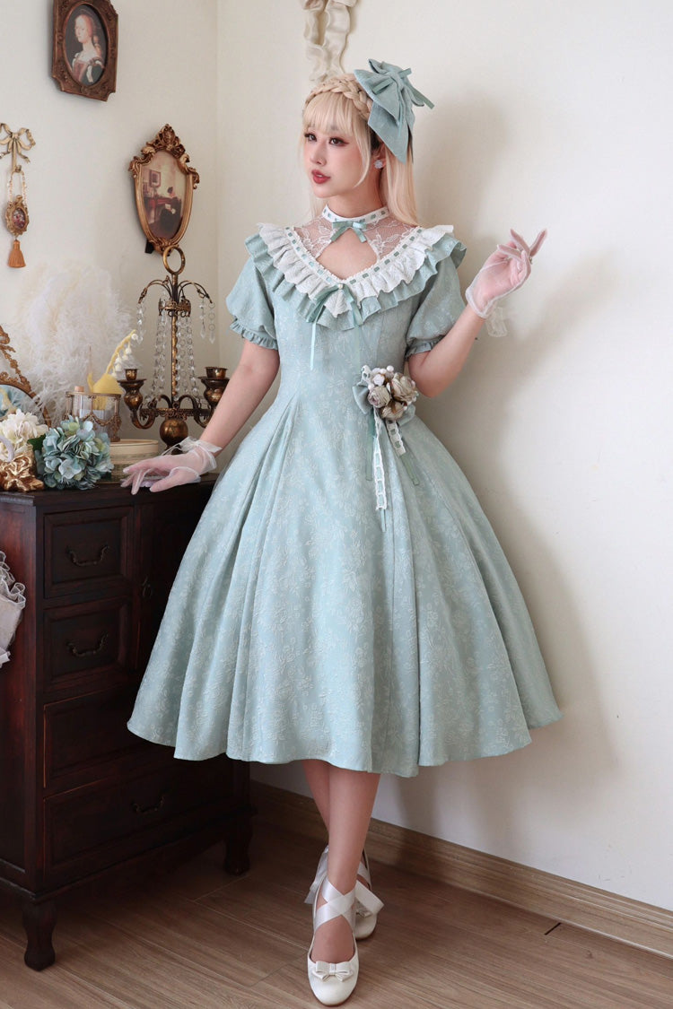Sweet Lolita Dress - Ruffle Bowknot Princess, Green, Ruffled, Bow Detail - main product image