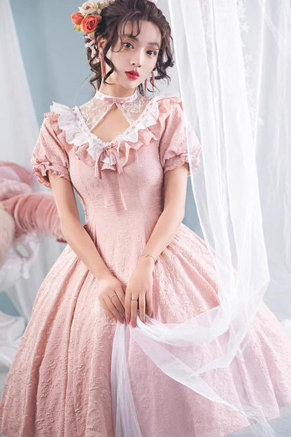 Sweet Lolita Dress - Ruffle Bowknot Princess, Pink, Bow Detail, Ruffled - additional product view 4