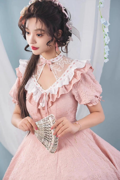 Sweet Lolita Dress - Ruffle Bowknot Princess, Pink, Bow Detail, Ruffled - additional product view 5