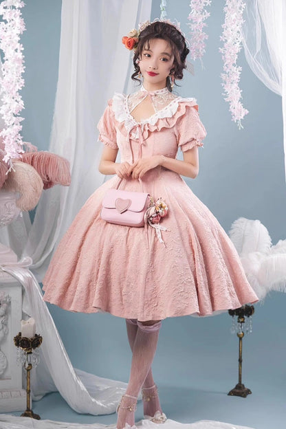 Sweet Lolita Dress - Ruffle Bowknot Princess, Pink, Bow Detail, Ruffled - main product image