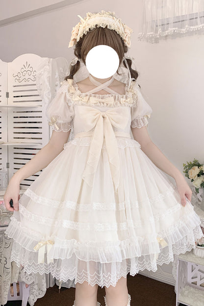 Sweet Lolita Dress - Ruffle Hanayome Bowknot Lace, Ivory, Lace Trim, Ruffled, Bow Detail - additional product view 3