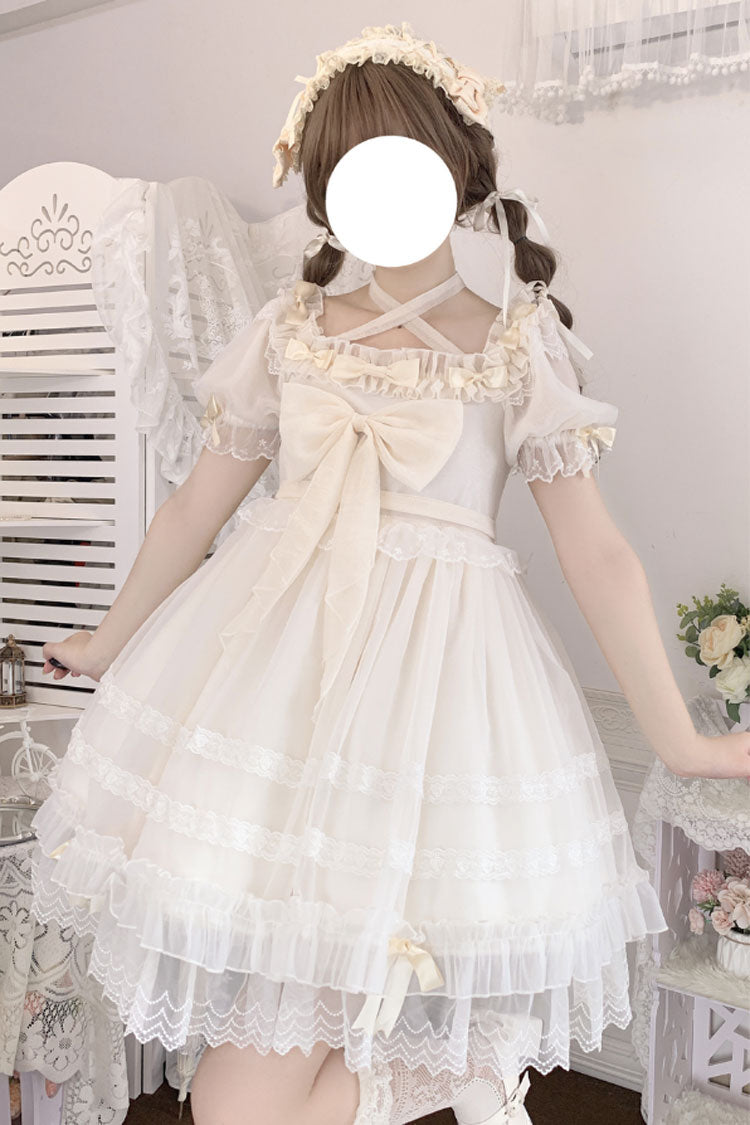 Sweet Lolita Dress - Ruffle Hanayome Bowknot Lace, Ivory, Lace Trim, Ruffled, Bow Detail - additional product view 4