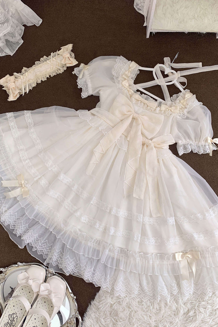 Sweet Lolita Dress - Ruffle Hanayome Bowknot Lace, Ivory, Lace Trim, Ruffled, Bow Detail - additional product view 5