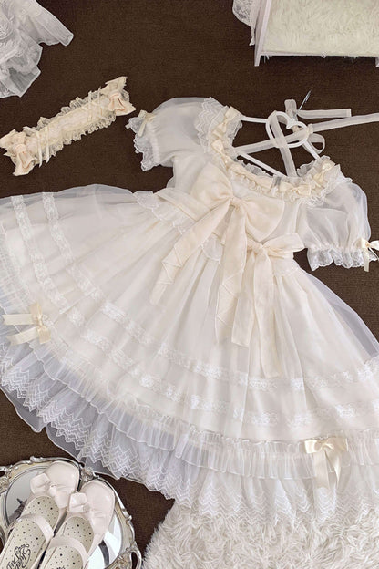 Sweet Lolita Dress - Ruffle Hanayome Bowknot Lace, Ivory, Lace Trim, Ruffled, Bow Detail - additional product view 5