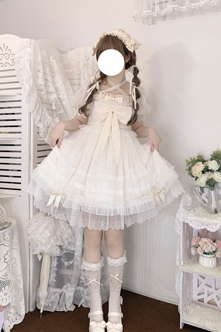 Sweet Lolita Dress - Ruffle Hanayome Bowknot Lace, Ivory, Lace Trim, Ruffled, Bow Detail - main product image
