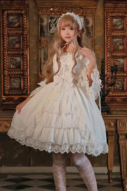 Sweet Lolita Dress - Ruffle Hanayome Cardigan Bowknot, White, Lace Trim, Ruffled - additional product view 2
