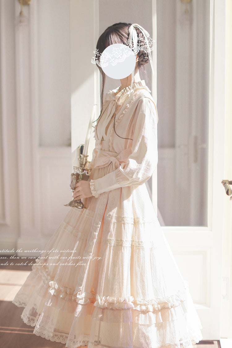 Sweet Lolita Dress - Ruffle Lace Japanese Elegant, Ivory, Ruffled, Lace Trim - additional product view 4