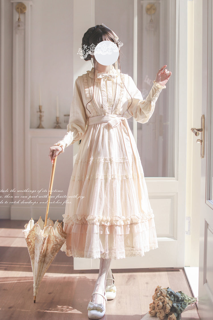 Sweet Lolita Dress - Ruffle Lace Japanese Elegant, Ivory, Ruffled, Lace Trim - additional product view 5