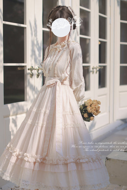 Sweet Lolita Dress - Ruffle Lace Japanese Elegant, Ivory, Ruffled, Lace Trim - additional product view 6
