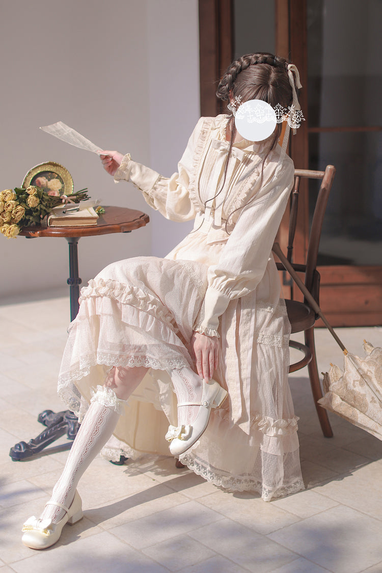 Sweet Lolita Dress - Ruffle Lace Japanese Elegant, Ivory, Ruffled, Lace Trim - additional product view 7