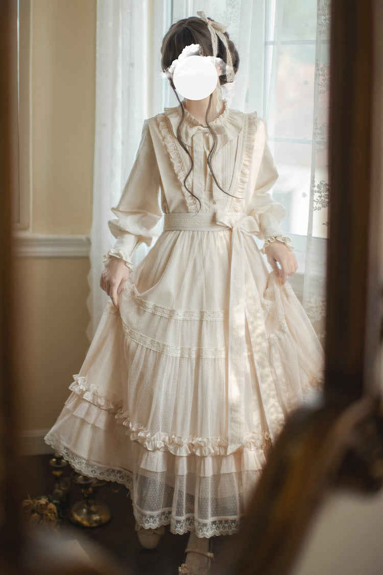 Sweet Lolita Dress - Ruffle Lace Japanese Elegant, Ivory, Ruffled, Lace Trim - additional product view 10