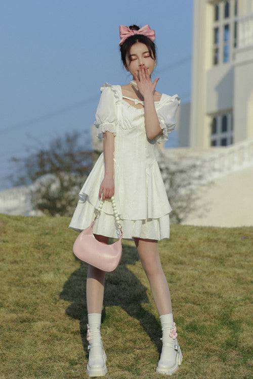 Sweet Lolita Dress - Ruffled Square Collar Bubble, White, Square Collar - additional product view 2