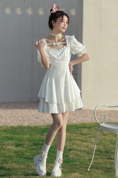Sweet Lolita Dress - Ruffled Square Collar Bubble, White, Square Collar - additional product view 3