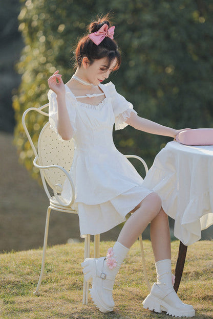 Sweet Lolita Dress - Ruffled Square Collar Bubble, White, Square Collar - additional product view 4