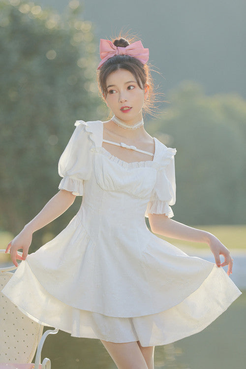 Sweet Lolita Dress - Ruffled Square Collar Bubble, White, Square Collar - additional product view 5