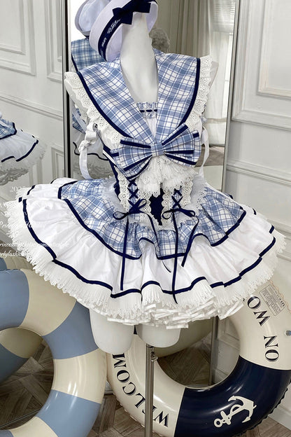 Sweet Lolita Dress - Sailing Love, 2 Colors, Plaid, Ruffled, Printed - additional product view 3