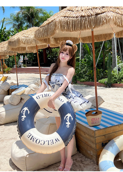 Sweet Lolita Dress - Sailing Love, 2 Colors, Plaid, Ruffled, Printed - additional product view 5